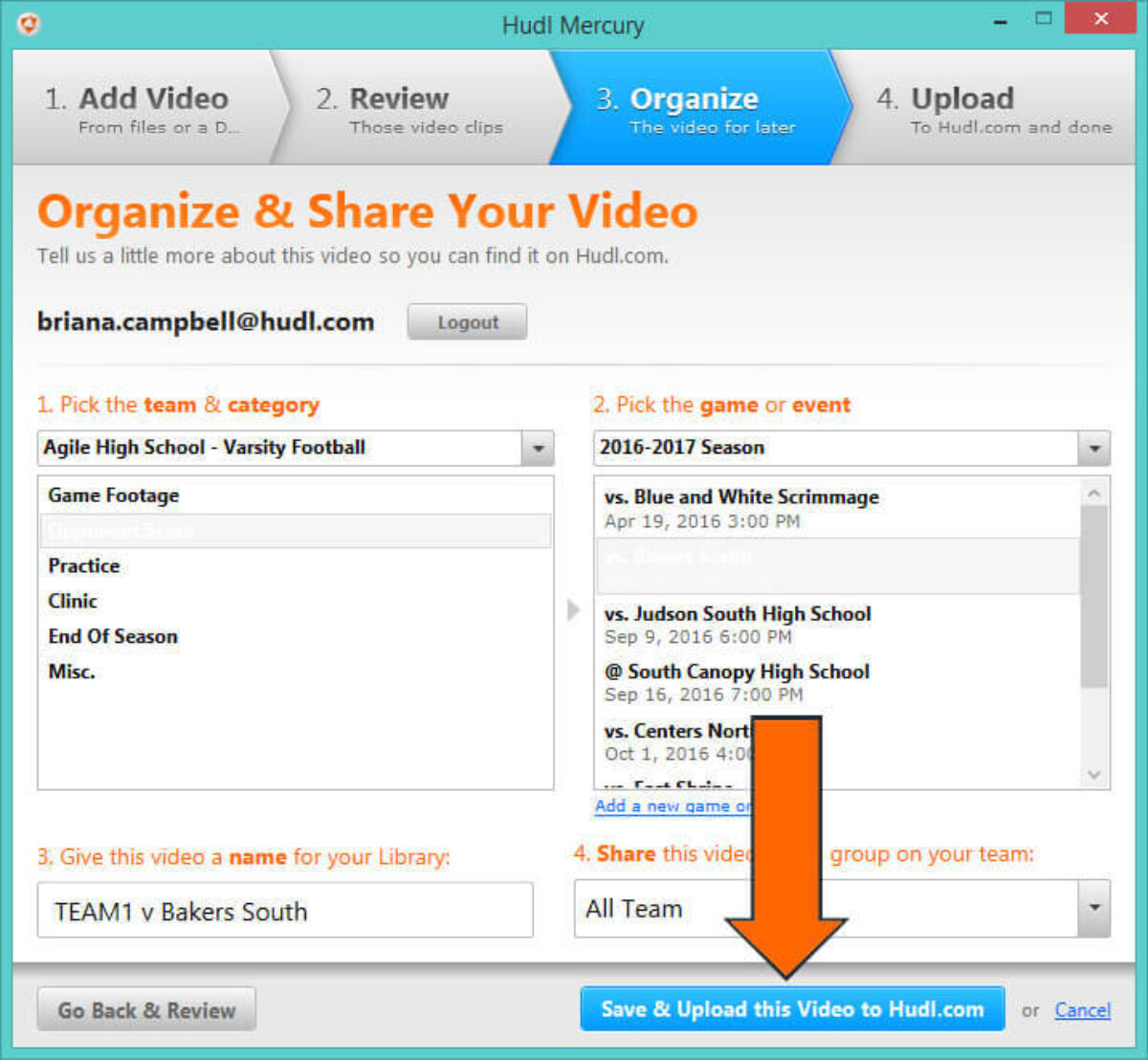 how to Download Hudl Mercury to Upload Video - Click Save & Upload this Video to Hudl​.com.