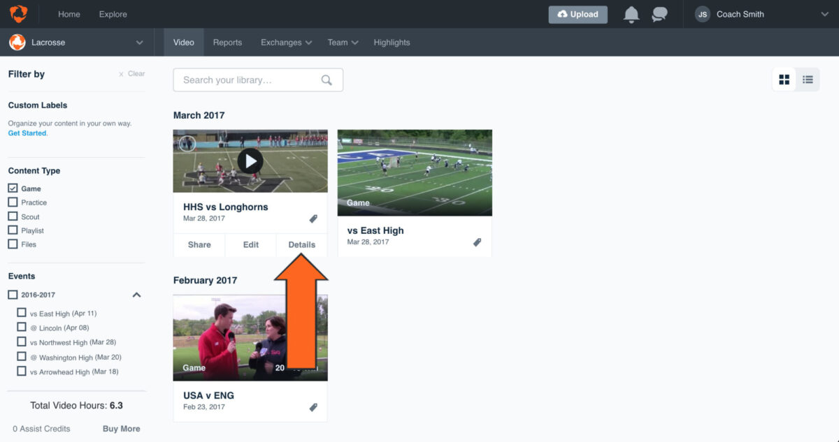 how to download hudl highlights -Hover over the video or playlist you’d like to down­load and click Details.