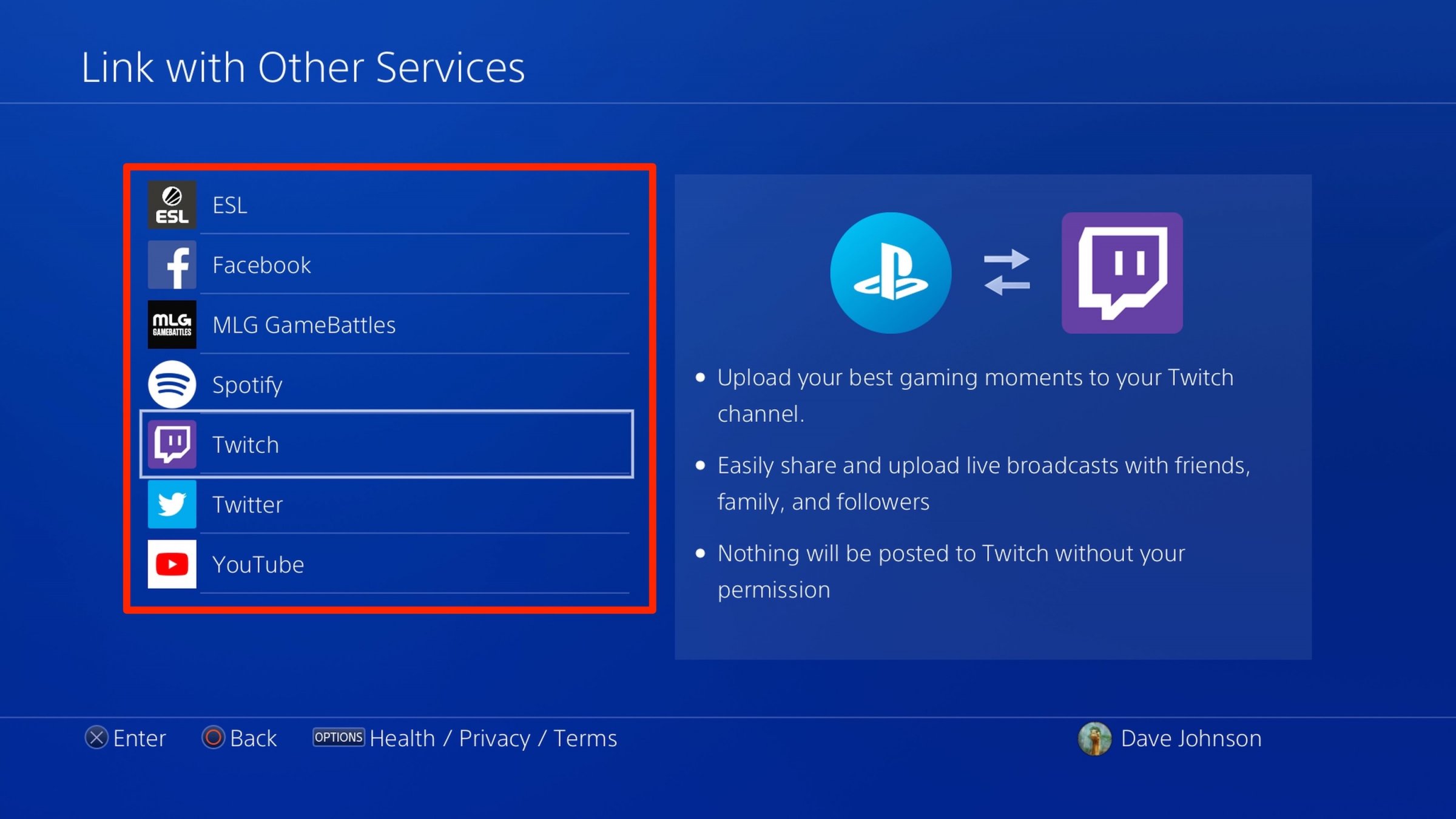 To link your Twitch or YouTube account to the PS4, start in Settings